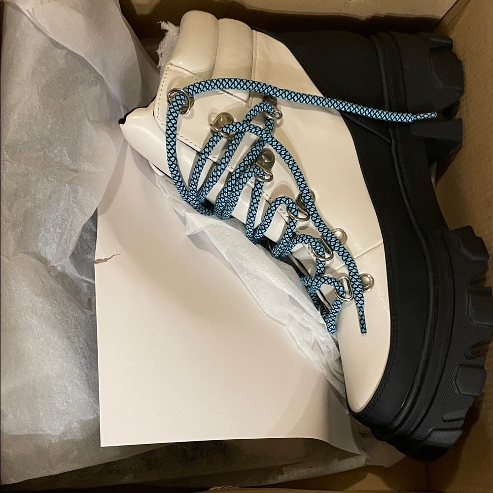 Women's Black and White Lace-Up Boots